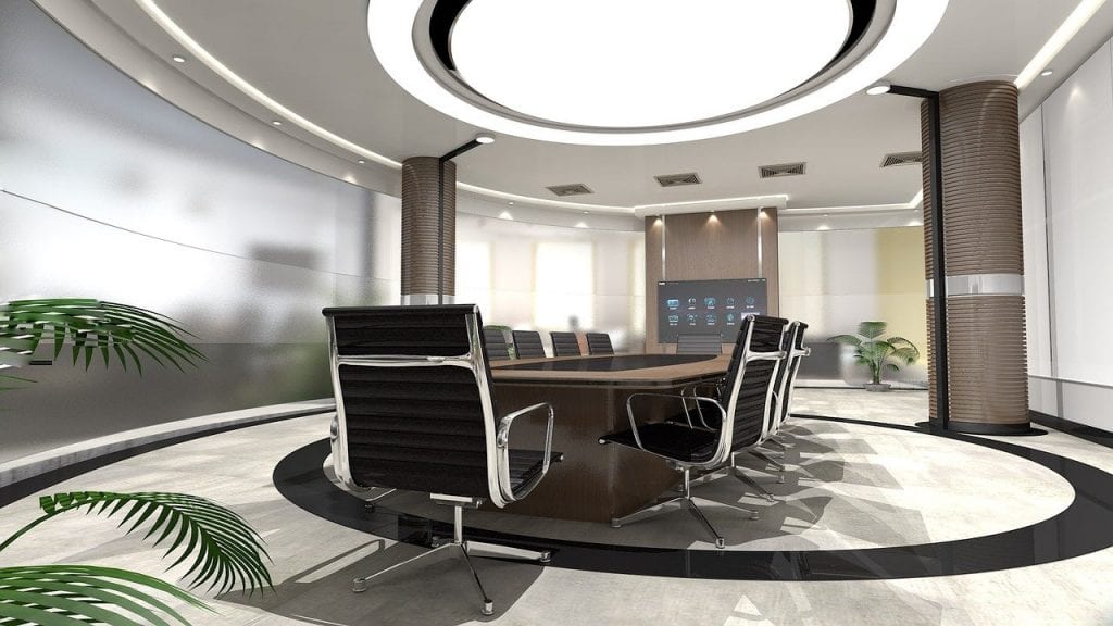 Modern large conference room with roundtable